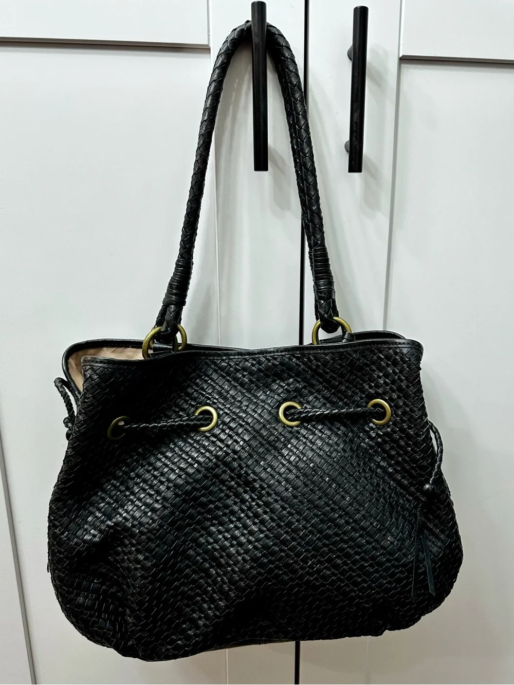 The Sak Woven Leather Hobo with side ties